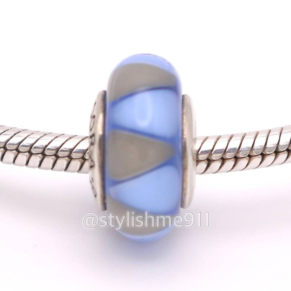Authentic PANDORA Captivating Blue and Gray Triangles Glass Murano